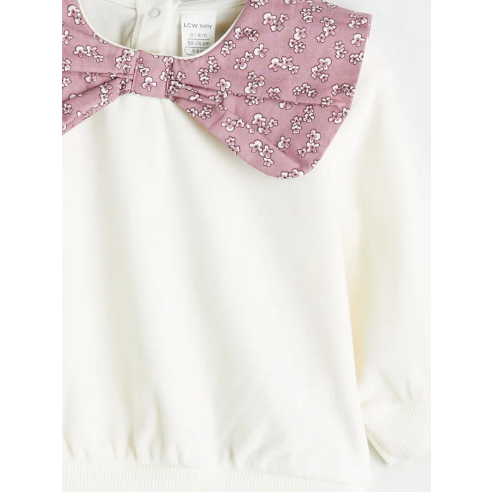 LCW baby Ekru Bisiklet Yaka Kız Bebek Sweatshirt ve Tayt 2li