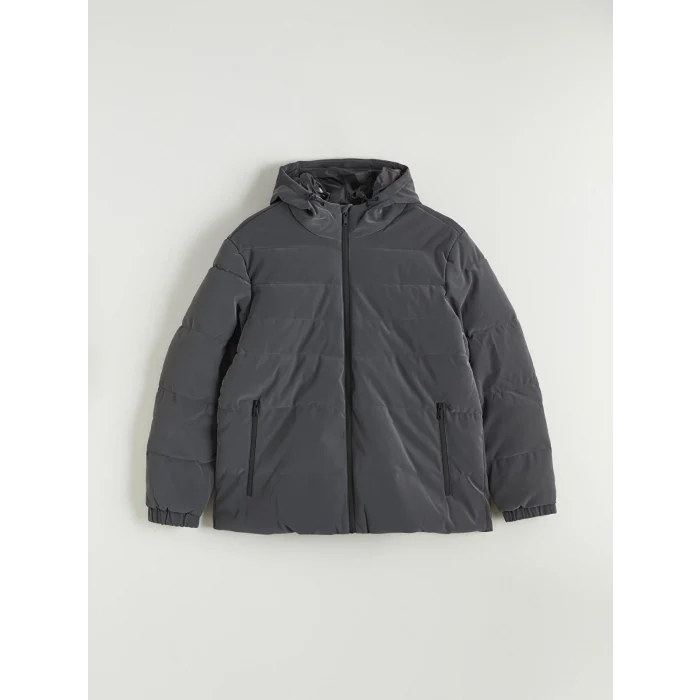 LCWAIKIKI Classic Gri Standart Kalıp Kapüşonlu Erkek Şişme Mont