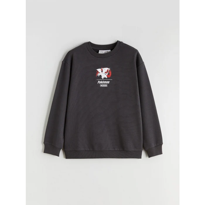 LCW Kids Antrasit Bisiklet Yaka Pokemon Baskılı Erkek Çocuk Sweatshirt