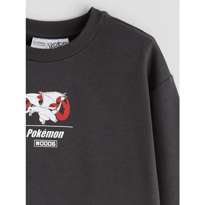 LCW Kids Antrasit Bisiklet Yaka Pokemon Baskılı Erkek Çocuk Sweatshirt
