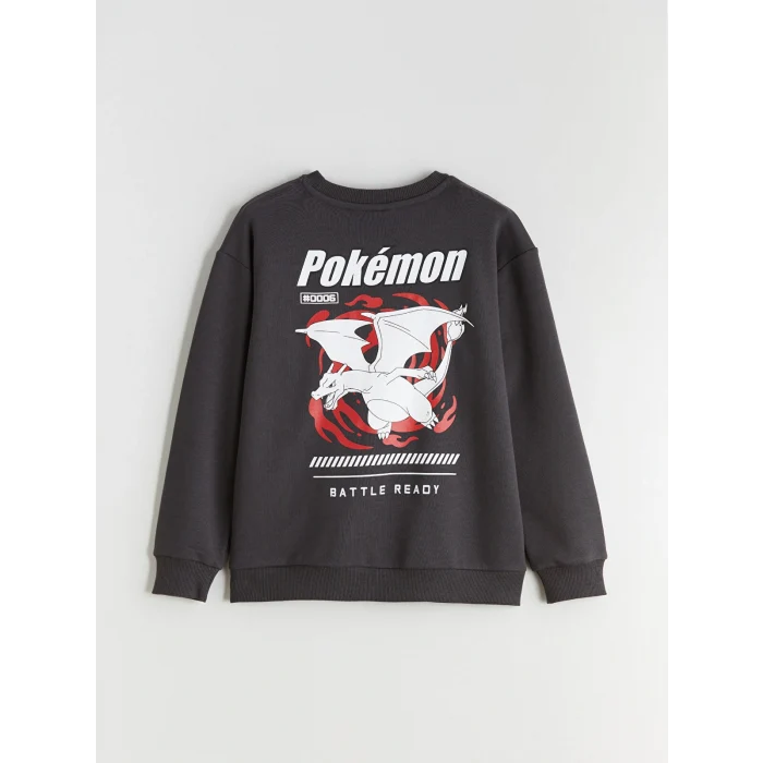 LCW Kids Antrasit Bisiklet Yaka Pokemon Baskılı Erkek Çocuk Sweatshirt
