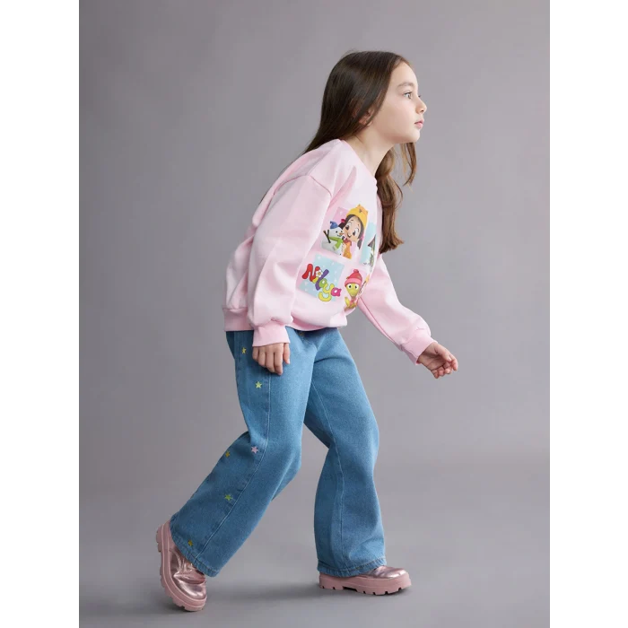 LCW Kids Mavi Nakışlı Kız Çocuk Jean Pantolon