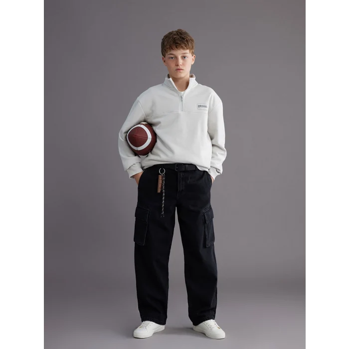 LCW Kids Siyah Loose Fit Erkek Çocuk Kargo Jean Pantolon