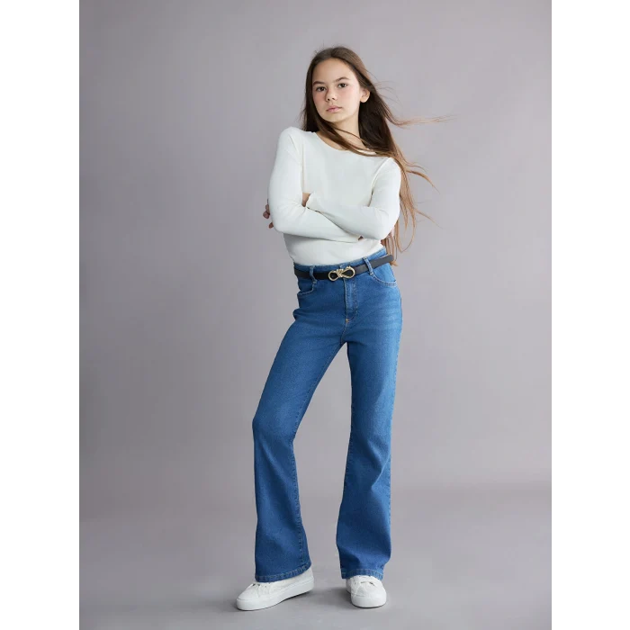 LCW Kids İndigo İspanyol Paça Kız Çocuk Jean Pantolon