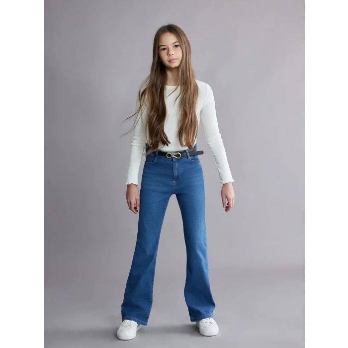 LCW Kids İndigo İspanyol Paça Kız Çocuk Jean Pantolon