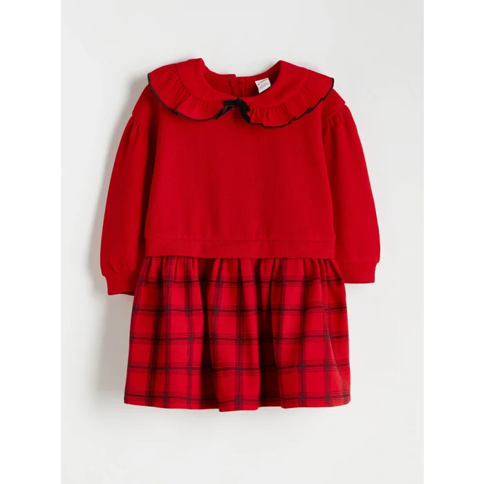 LCW Kids Kırmızı Ekose Desenli Kız Çocuk Elbise