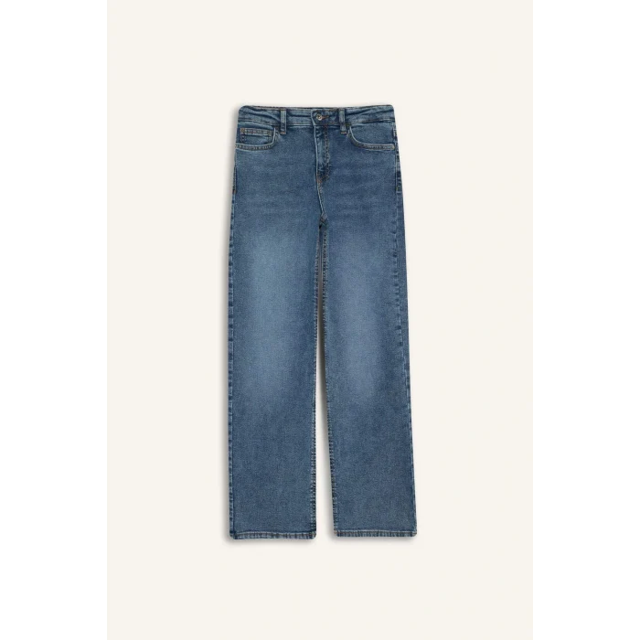 Defacto F9726AXNM28 Mavi Comfort Straight Normal Bel Bilek Boy Jean Yıkamalı Pantolon