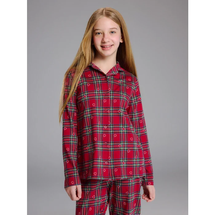 LCW Kids Kırmızı Ekose Desenli Kız Çocuk Pijama Takımı