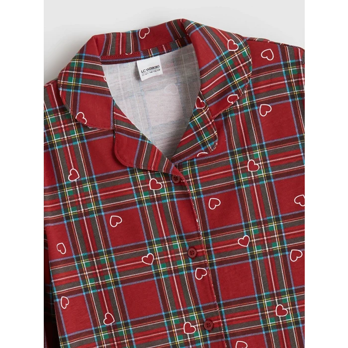 LCW Kids Kırmızı Ekose Desenli Kız Çocuk Pijama Takımı