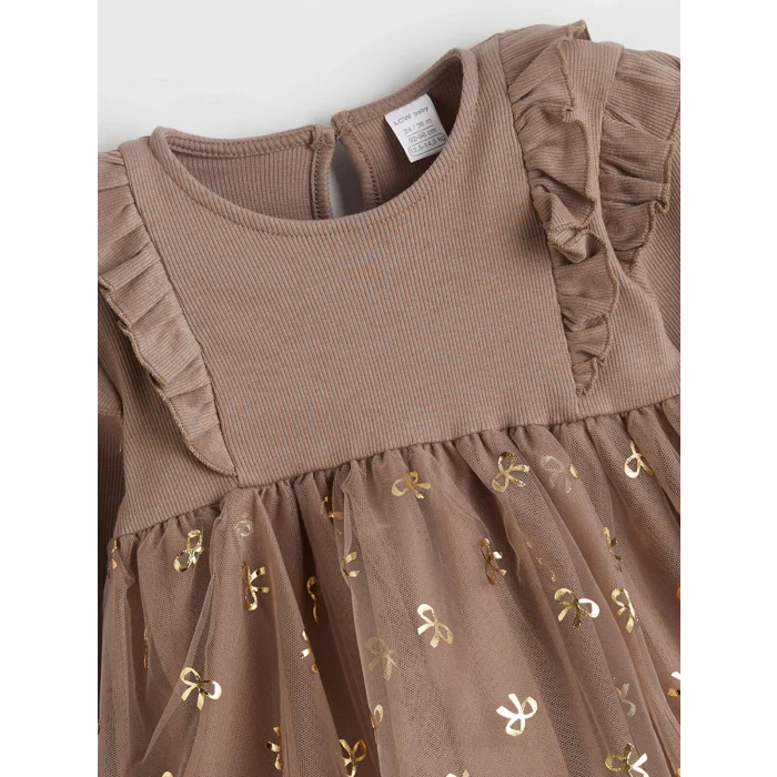 LCW baby Kahverengi Bisiklet Yaka Kız Bebek Tütü Elbise