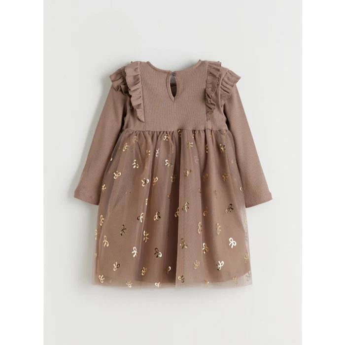 LCW baby Kahverengi Bisiklet Yaka Kız Bebek Tütü Elbise