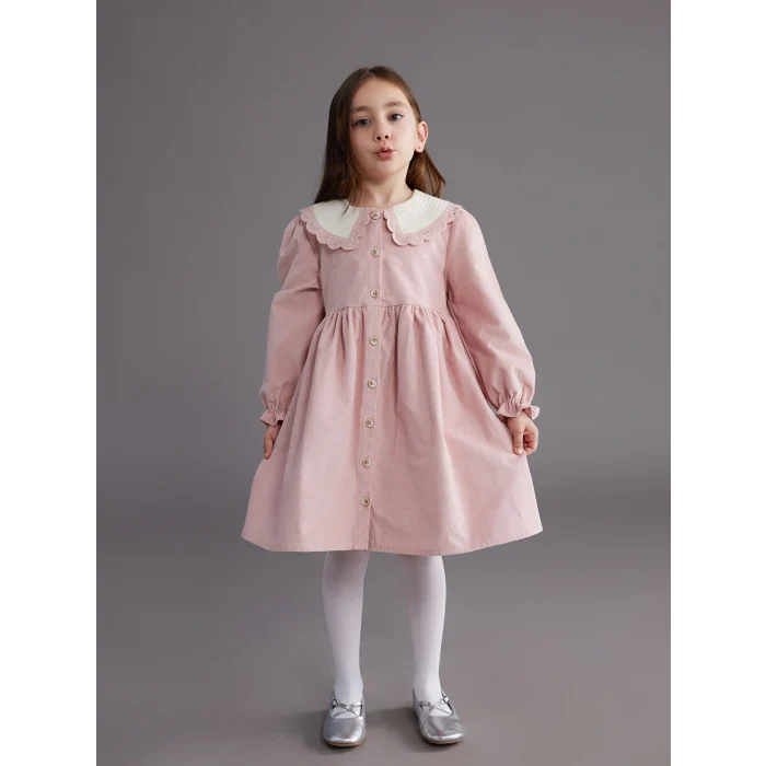 LCW Kids Pembe Bebe Yaka Kız Çocuk Kadife Elbise