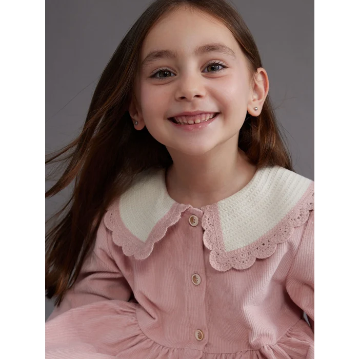 LCW Kids Pembe Bebe Yaka Kız Çocuk Kadife Elbise