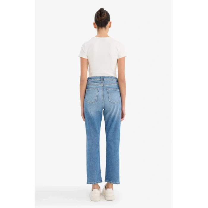 Defacto F3094AXNM28 Mavi Mary Vintage Straight Fit Yüksek Bel Bilek Boy Jean Yıkamalı Pantolon