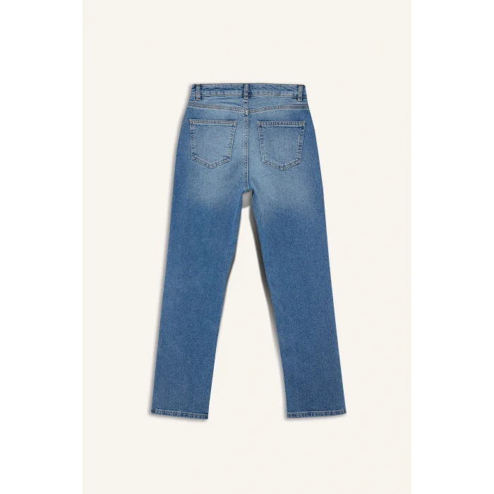 Defacto F3094AXNM28 Mavi Mary Vintage Straight Fit Yüksek Bel Bilek Boy Jean Yıkamalı Pantolon