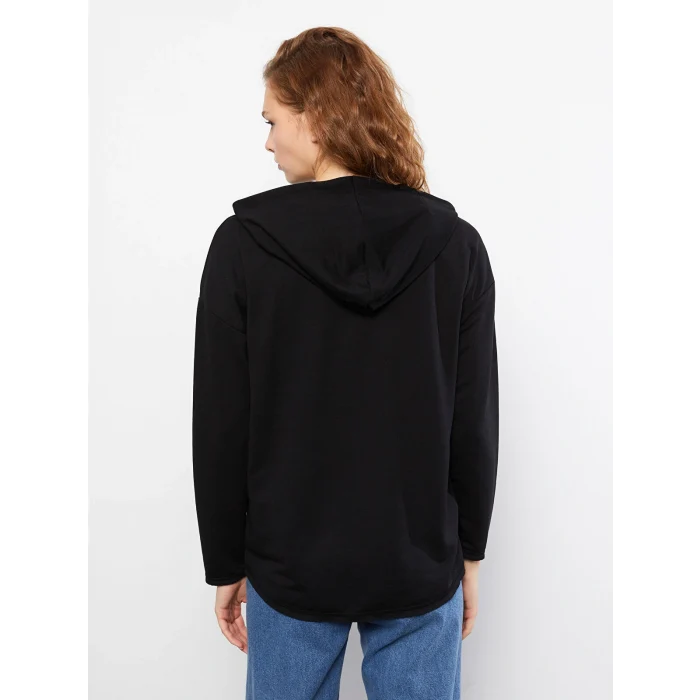 LCW Vision Siyah Kapüşonlu Baskılı Uzun Kollu Kadın Sweatshirt