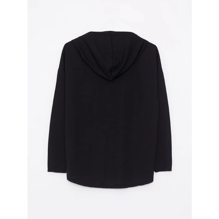 LCW Vision Siyah Kapüşonlu Baskılı Uzun Kollu Kadın Sweatshirt