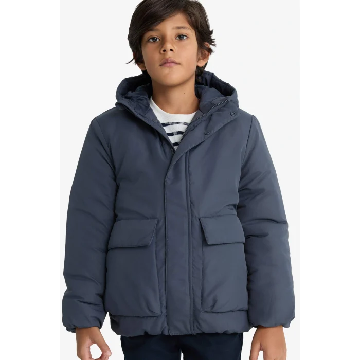 Defacto E7386A8AR153 Antrasit Erkek Çocuk Su İtici Kapüşonlu Fermuarlı Şişme Mont