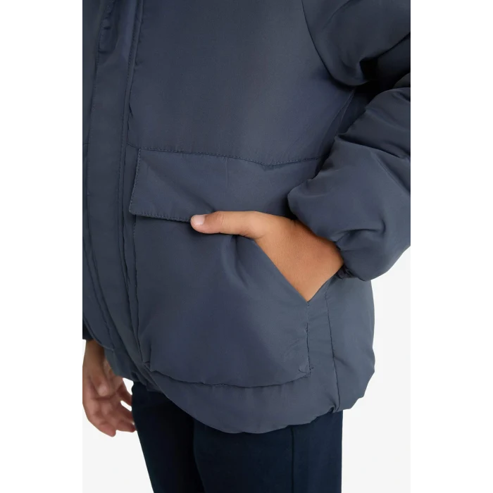 Defacto E7386A8AR153 Antrasit Erkek Çocuk Su İtici Kapüşonlu Fermuarlı Şişme Mont