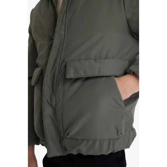 Defacto E7386A8KH450 Haki Erkek Çocuk Su İtici Kapüşonlu Fermuarlı Şişme Mont