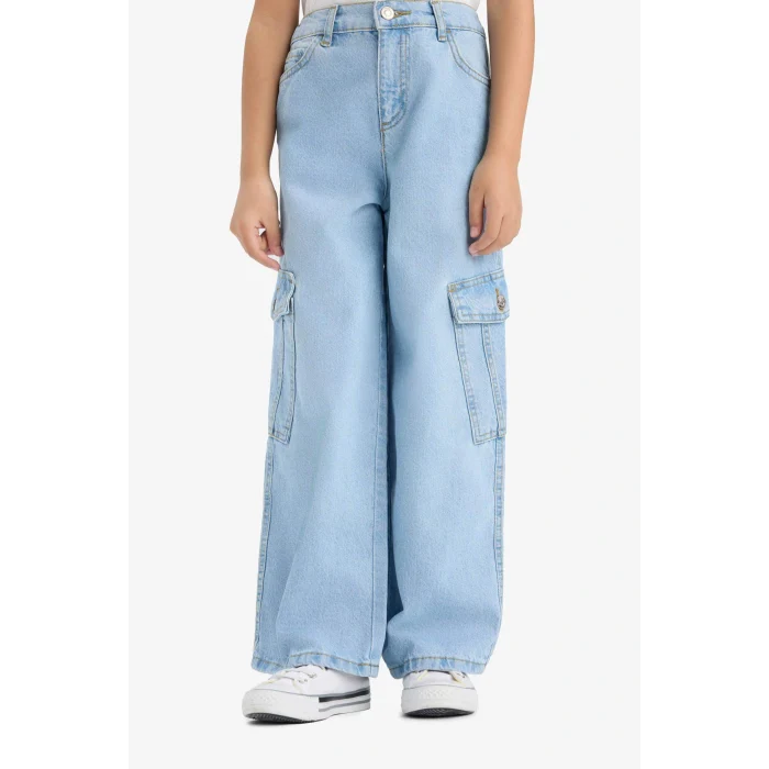 Defacto E5879A8NM39 Mavi Kız Çocuk Wide Leg Kargo Geniş Paça Jean Pantolon