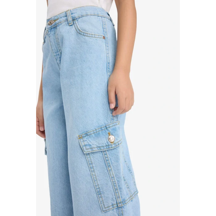 Defacto E5879A8NM39 Mavi Kız Çocuk Wide Leg Kargo Geniş Paça Jean Pantolon