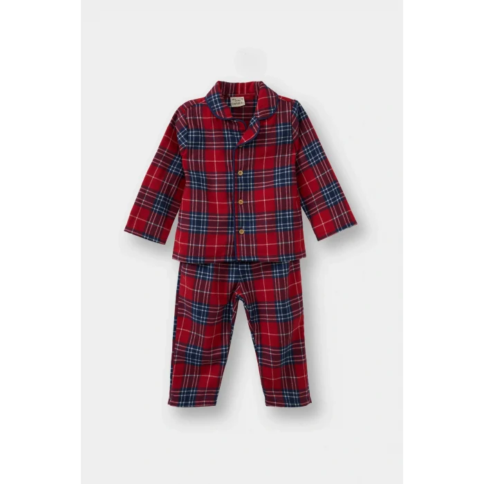 Defacto G4983A5RD79 Kırmızı Erkek Bebek Pijama Dokuma Kareli Uzun Kollu Flanel Üst Uzun Alt