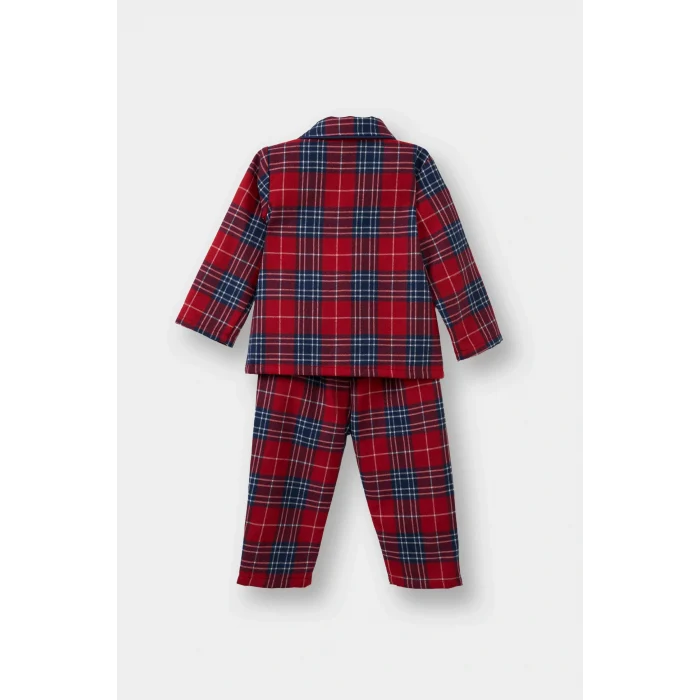 Defacto G4983A5RD79 Kırmızı Erkek Bebek Pijama Dokuma Kareli Uzun Kollu Flanel Üst Uzun Alt