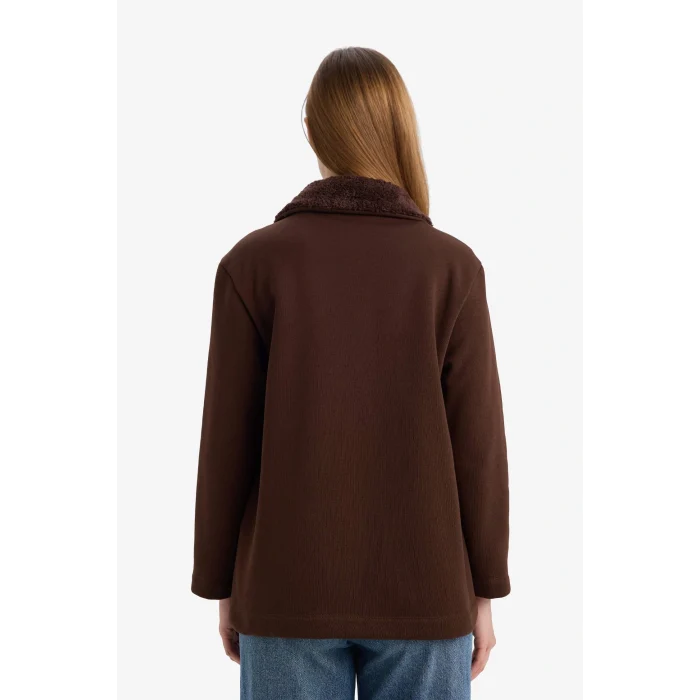 Defacto G3853AXBN341 Kahve Regular Fit Fermuarlı Yaka İçi Yumuşak Tüylü Kalın Sweatshirt Tunik