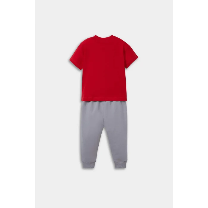 Defacto F3477A5RD79 Kırmızı Erkek Bebek 2li Takım Baskılı Kısa Kollu Tişört Eşofman Altı