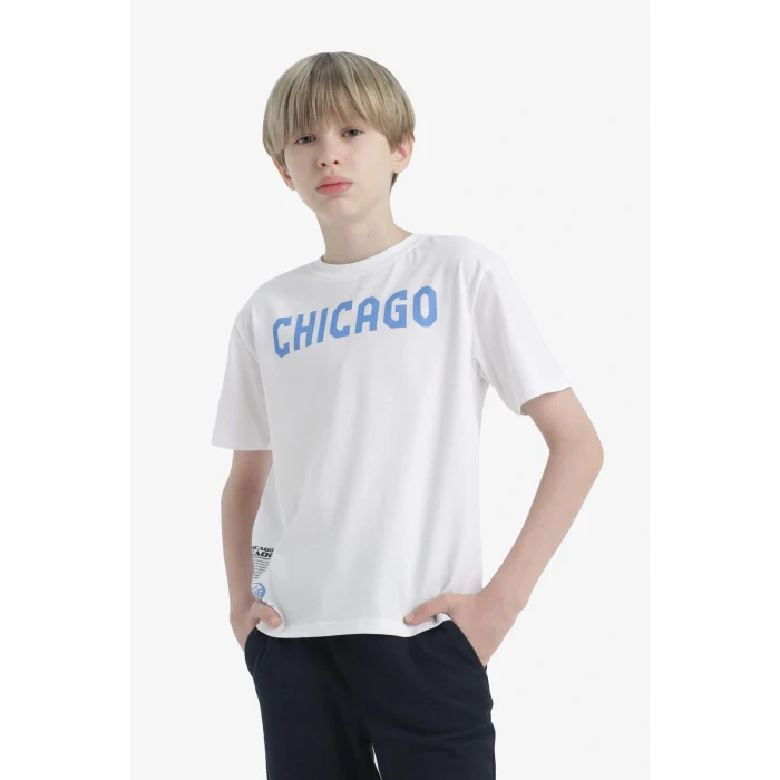 Defacto F2492A8WT34 Beyaz Erkek Çocuk 2li Takım Baskılı Kısa Kollu Tişört Eşofman Altı