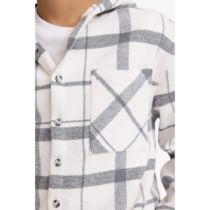 Defacto G4674A8ER233 Ekru Erkek Çocuk 2li Takım Kapüşonlu Kareli Gömlek Pantolon