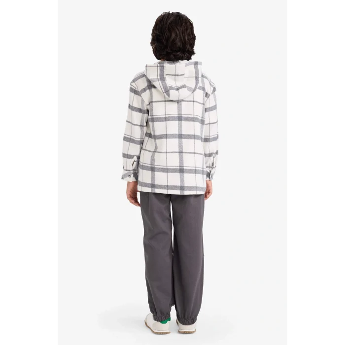 Defacto G4674A8ER233 Ekru Erkek Çocuk 2li Takım Kapüşonlu Kareli Gömlek Pantolon