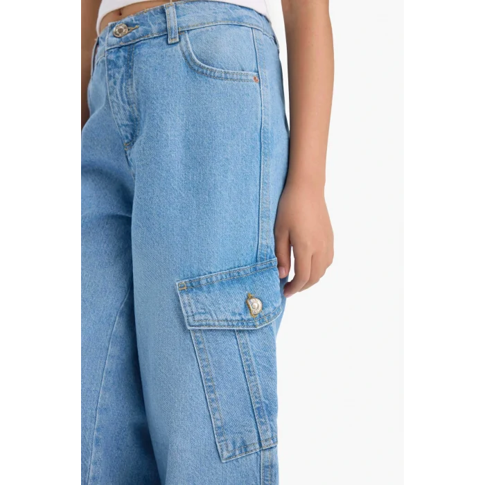 Defacto E5879A8NM28 Mavi Kız Çocuk Wide Leg Kargo Geniş Paça Jean Pantolon