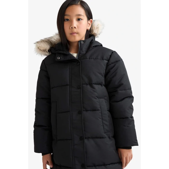 Defacto C8755A8BK27 Siyah Kız Çocuk Kapüşonlu Fermuarlı Parka