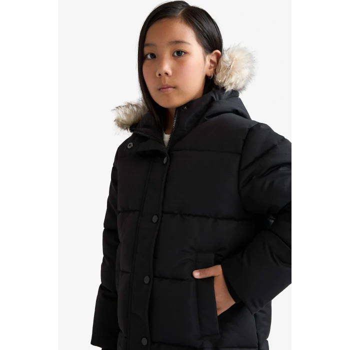 Defacto C8755A8BK27 Siyah Kız Çocuk Kapüşonlu Fermuarlı Parka