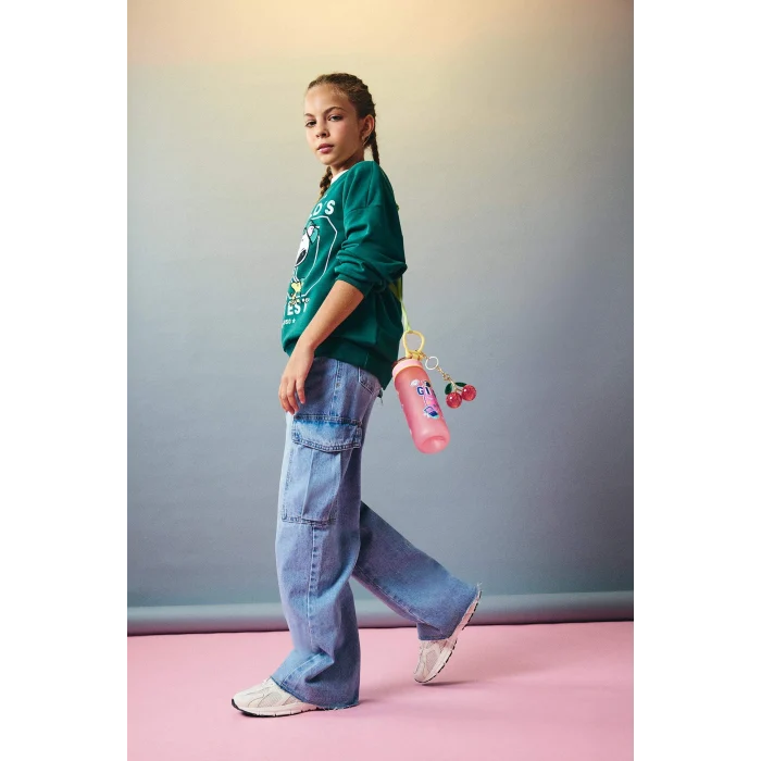 Defacto E5878A8NM39 Mavi Kız Çocuk Wide Leg Kargo Geniş Paça Jean Pantolon