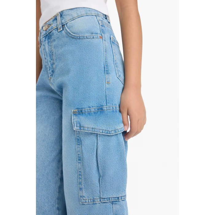 Defacto E5878A8NM39 Mavi Kız Çocuk Wide Leg Kargo Geniş Paça Jean Pantolon
