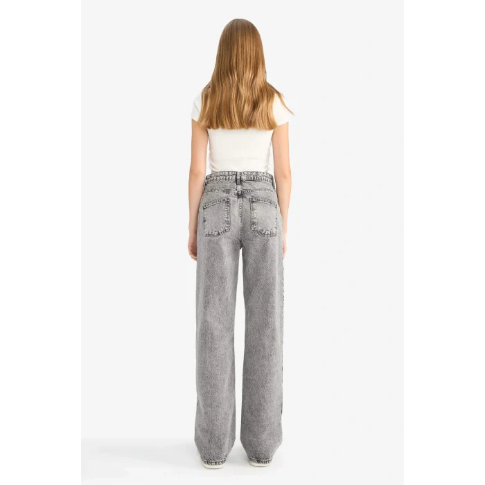 Defacto G3543AXNM55 Gri Straight Fit Yüksek Bel Uzun Jean Yıkamalı Pantolon