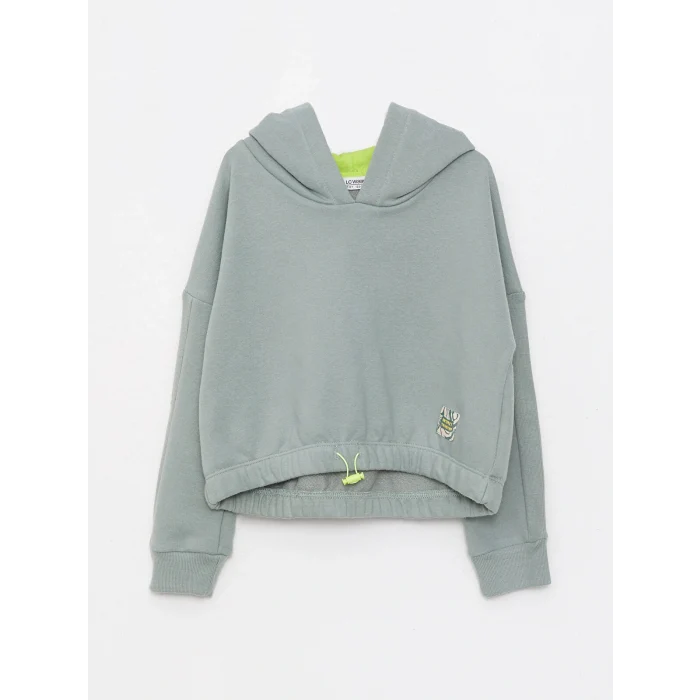 LCW Kids Yeşil Kapüşonlu Baskılı Uzun Kollu Kız Çocuk Sweatshirt