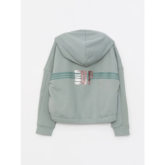 LCW Kids Yeşil Kapüşonlu Baskılı Uzun Kollu Kız Çocuk Sweatshirt