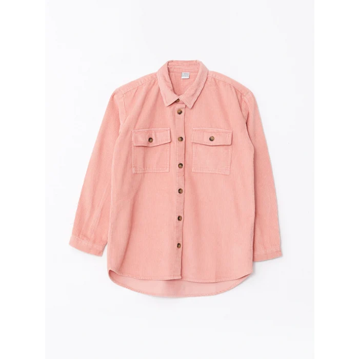 LCW Kids Mercan Basic Uzun Kollu Kadife Kız Çocuk Gömlek