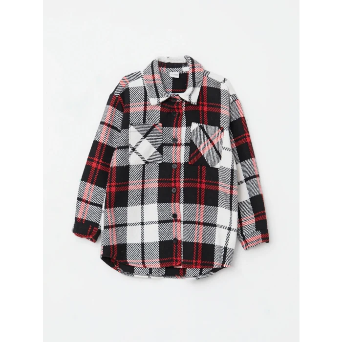 LCW Kids Siyah Ekose Uzun Kollu Kız Çocuk Gömlek Ceket