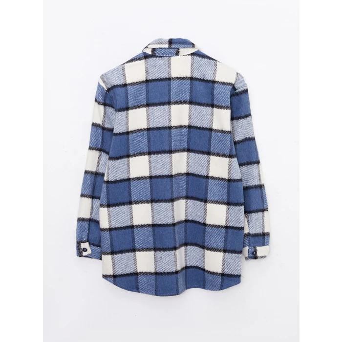 LCW Kids Mavi Ekose Uzun Kollu Kız Çocuk Gömlek Ceket