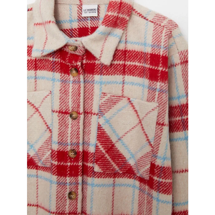 LCW Kids Kırmızı Ekose Uzun Kollu Kız Çocuk Gömlek Ceket