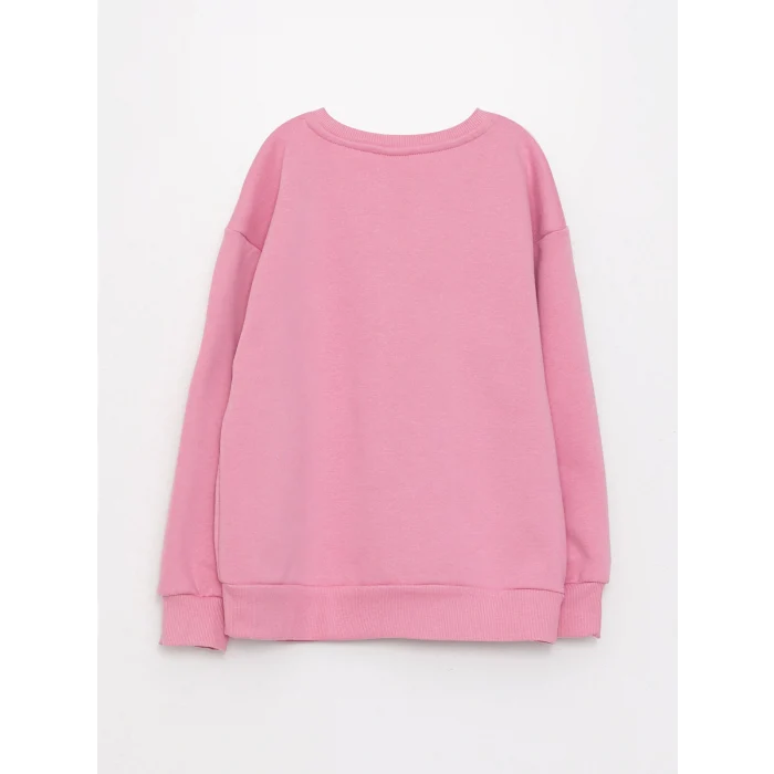LCW Kids Pembe Bisiklet Yaka Baskılı Uzun Kollu Kız Çocuk Sweatshirt