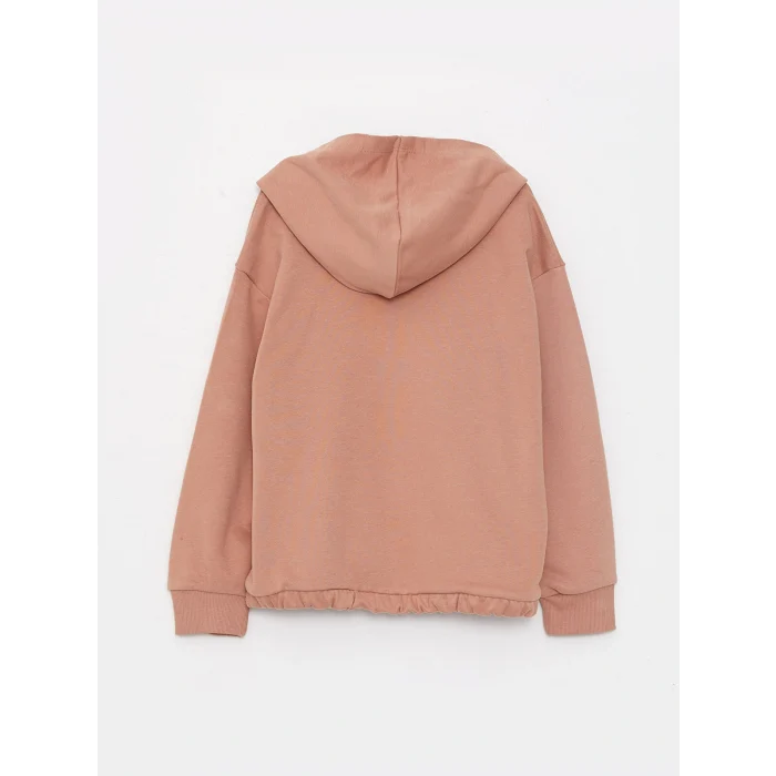 LCW Kids Kahverengi Kapüşonlu Baskılı Uzun Kollu Kız Çocuk Sweatshirt