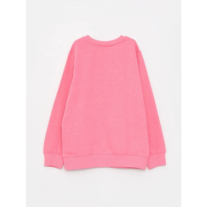 LCW Kids Pembe Bisiklet Yaka Baskılı Uzun Kollu Kız Çocuk Sweatshirt