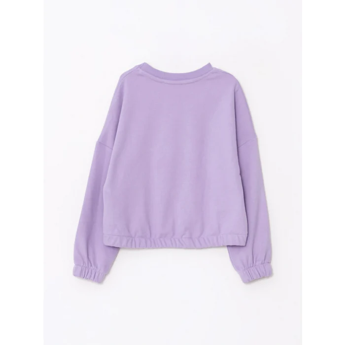 LCW Kids Lila Bisiklet Yaka Baskılı Uzun Kollu Kız Çocuk Sweatshirt