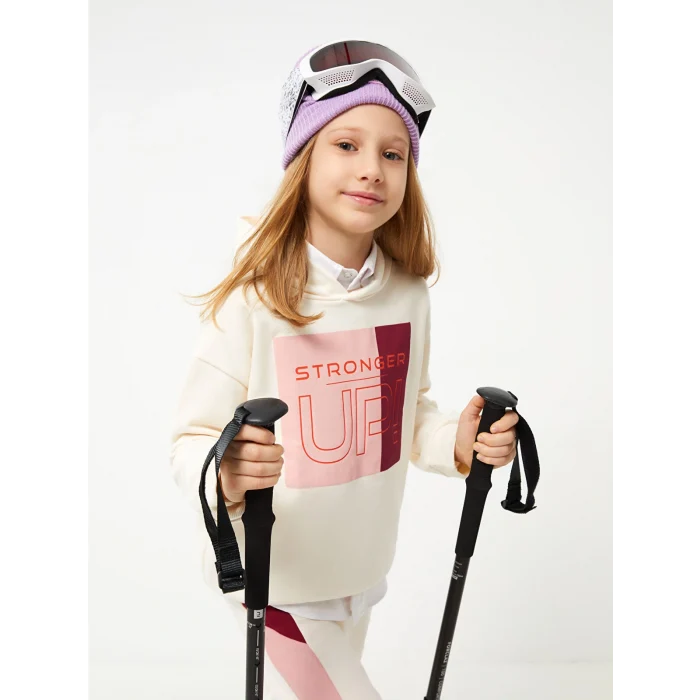 LCW Kids Pembe Kapüşonlu Baskılı Uzun Kollu Kız Çocuk Sweatshirt